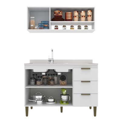 Cozinha Compacta Carol 4 Portas 3 Gavetas Branco - Jcarvalho