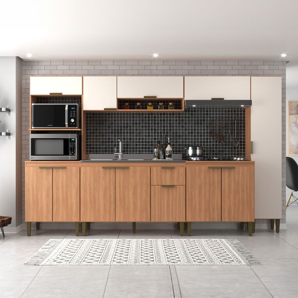 Cozinha Completa Alana 12 Portas 1 Gaveta Freijó/Off White - Jcarvalho