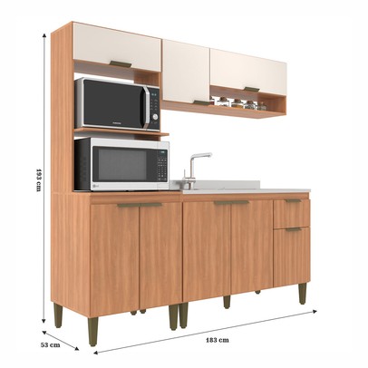 Cozinha Compacta Alana 8 Portas 1 Gaveta Freijó/Off White - Jcarvalho