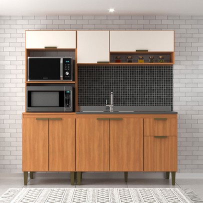 Cozinha Compacta Alana 8 Portas 1 Gaveta Freijó/Off White - Jcarvalho