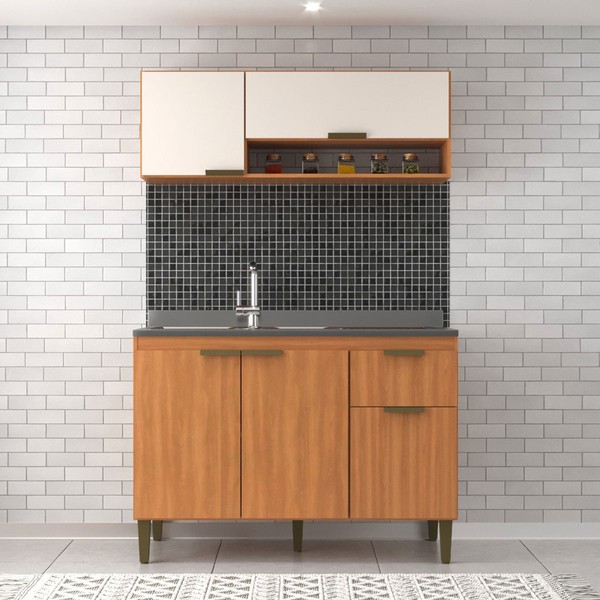 Cozinha Compacta Alana 5 Portas 1 Gaveta Freijó/Off White - Jcarvalho