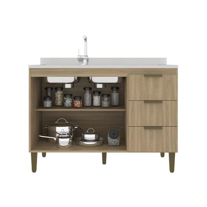 Balcão de Cozinha para Pia 120 Cm Ana 2 Portas 3 Gavetas Dourado - Jcarvalho