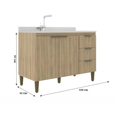 Balcão de Cozinha para Pia 120 Cm Ana 2 Portas 3 Gavetas Dourado - Jcarvalho