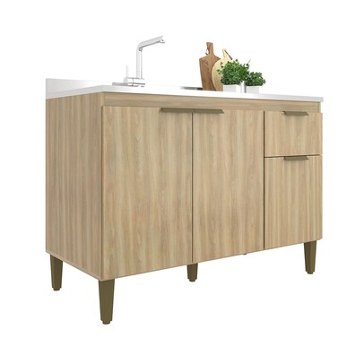 Balcão de Cozinha para Pia 120 Cm Alana 3 Portas 1 Gaveta Dourado - Jcarvalho