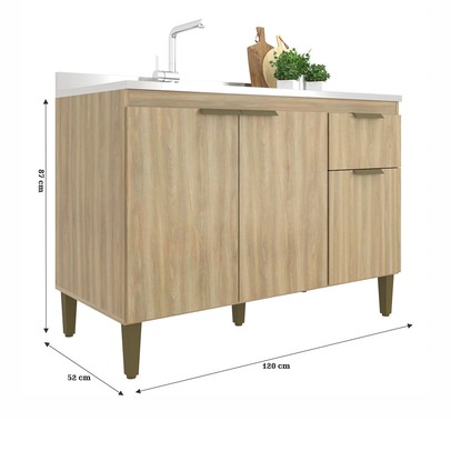 Balcão de Cozinha para Pia 120 Cm Alana 3 Portas 1 Gaveta Dourado - Jcarvalho