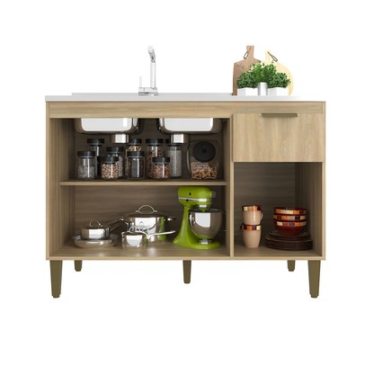 Balcão de Cozinha para Pia 120 Cm Alana 3 Portas 1 Gaveta Dourado - Jcarvalho