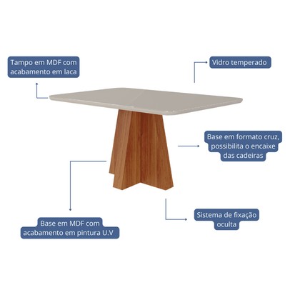 Mesa de Madeira Maitê 130 Cm com Vidro Cinamomo/Off White - Cimol