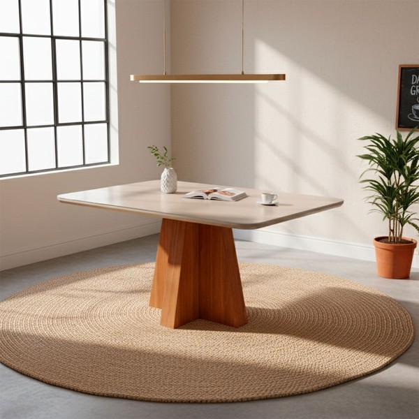 Mesa de Madeira Maitê 130 Cm com Vidro Cinamomo/Off White - Cimol