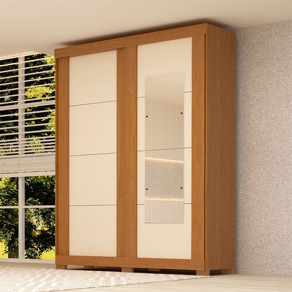 Guarda-Roupa Casal Helena 2 Portas 2 Gavetas com Espelho 100% Mdf Flex Cinamomo/Off White - Acp Móveis
