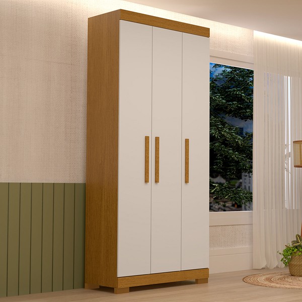 Guarda-Roupa Solteiro Lana 3 Portas 2 Gavetas 100% Mdf Cinamomo/Off White - Acp Móveis