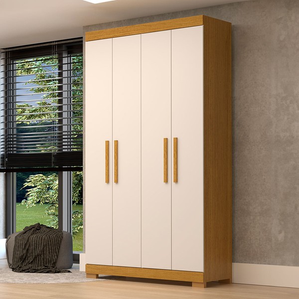 Guarda-Roupa Solteiro Lana 4 Portas 2 Gavetas 100% Mdf Cinamomo/Off White - Acp Móveis
