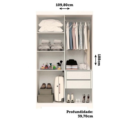 Guarda-Roupa Solteiro Lana 4 Portas 2 Gavetas com Espelho 100% Mdf Branco - Acp Móveis