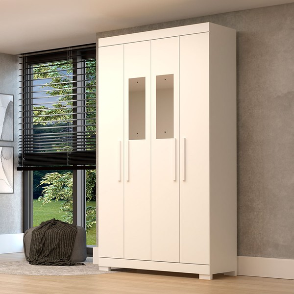 Guarda-Roupa Solteiro Lana 4 Portas 2 Gavetas com Espelho 100% Mdf Branco - Acp Móveis