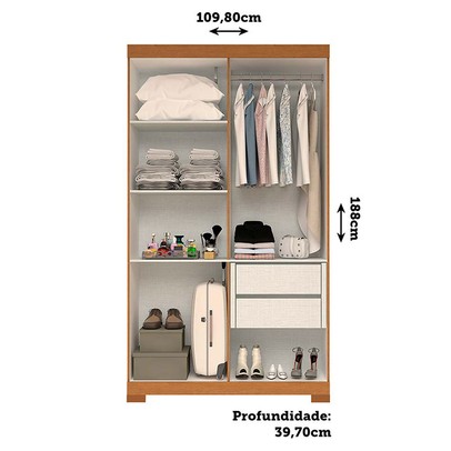 Guarda-Roupa Solteiro Lana 4 Portas 2 Gavetas com Espelho 100% Mdf Cinamomo - Acp Móveis