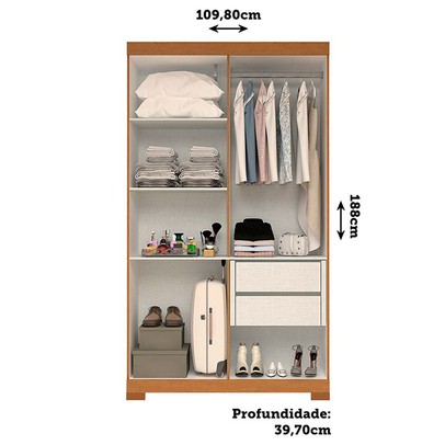 Guarda-Roupa Solteiro Lana 4 Portas 2 Gavetas com Espelho 100% Mdf Cinamomo/Off White - Acp Móveis
