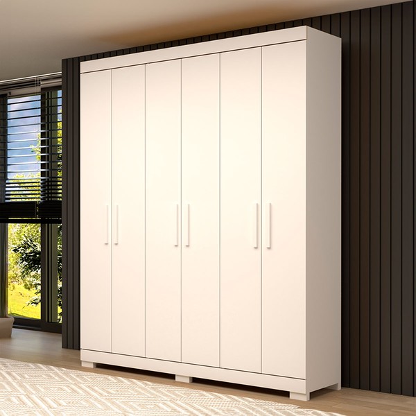 Guarda-Roupa Casal Lana 6 Portas 2 Gavetas 100% Mdf Branco - Acp Móveis
