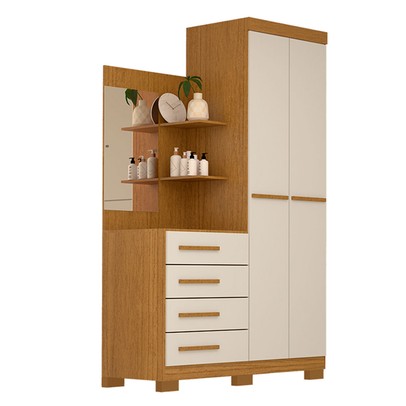 Guarda-Roupa Solteiro Melissa 2 Portas 4 Gavetas com Espelho 100% Mdf Cinamomo/Off White - Acp Móveis