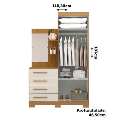 Guarda-Roupa Solteiro Melissa 2 Portas 4 Gavetas com Espelho 100% Mdf Cinamomo/Off White - Acp Móveis