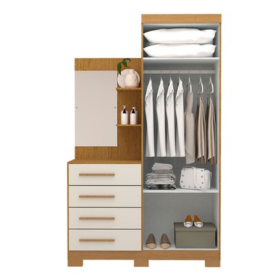 Guarda-Roupa Solteiro Melissa 2 Portas 4 Gavetas com Espelho 100% Mdf Cinamomo/Off White - Acp Móveis