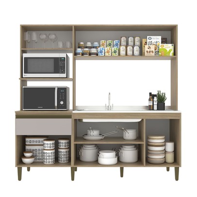 Cozinha Compacta Vitoria New 6 Portas 1 Gaveta Dourado/Fumê - Jcarvalho