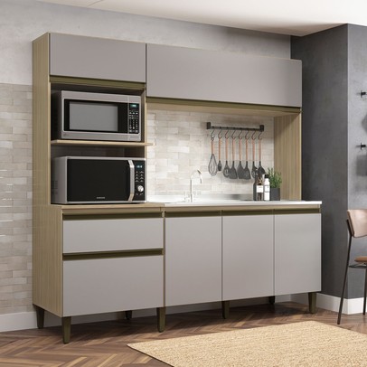 Cozinha Compacta Vitoria New 6 Portas 1 Gaveta Dourado/Fumê - Jcarvalho