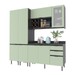 Cozinha Compacta Margarida 8 Portas e 3 Gavetas com Divisor de Talheres Mármore Lunar/Verde Mar - Tecnomobili
