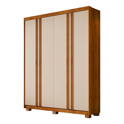 Guarda-Roupa Casal Singapura 4 Portas 3 Gavetas Ripado Cinamomo/Off White - Pnr Móveis
