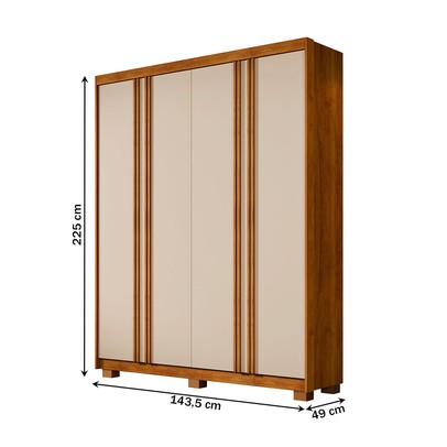 Guarda-Roupa Casal Singapura 4 Portas 3 Gavetas Ripado Cinamomo/Off White - Pnr Móveis