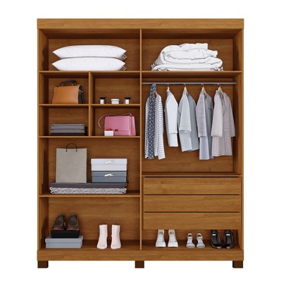 Guarda-Roupa Casal Singapura 4 Portas 3 Gavetas Ripado Cinamomo/Off White - Pnr Móveis