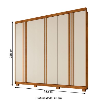 Guarda-Roupa Casal Singapura 6 Portas 4 Gavetas Ripado Off White/Cinamomo - Pnr Móveis