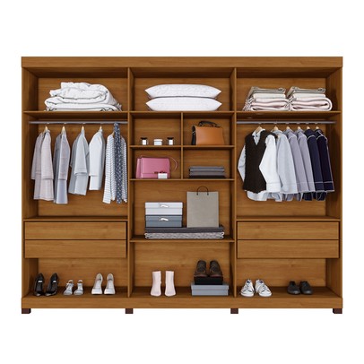 Guarda-Roupa Casal Singapura 6 Portas 4 Gavetas Ripado Off White/Cinamomo - Pnr Móveis