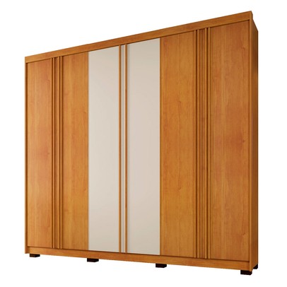 Guarda-Roupa Casal Singapura 6 Portas 4 Gavetas Ripado Cinamomo/Off White - Pnr Móveis