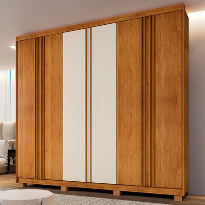 Guarda-Roupa Casal Singapura 6 Portas 4 Gavetas Ripado Cinamomo/Off White - Pnr Móveis