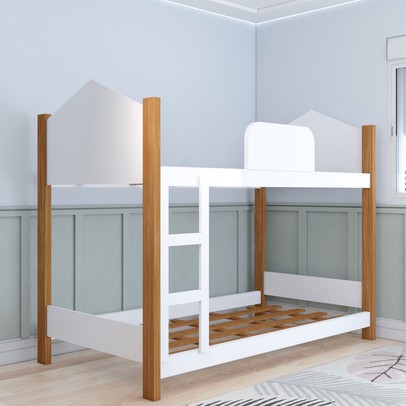 Beliche Fantasia com Escada e Grade de Proteção Branco/Grenat - Panorama Móveis