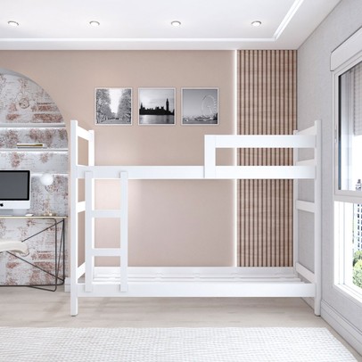 Beliche Aconchego 100% Mdf com Escada e Grade de Proteção Branco - Panorama Móveis