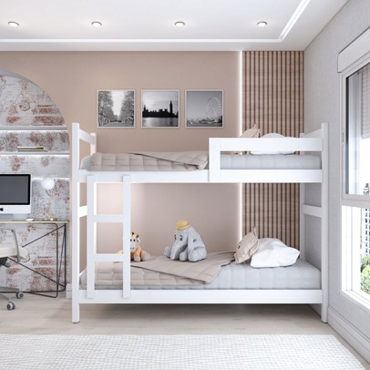 Beliche Aconchego 100% Mdf com Escada e Grade de Proteção Branco - Panorama Móveis