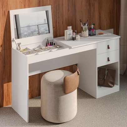 Escrivaninha e Penteadeira Telasul Versa Home com Espelho 2 Gavetas Branco - Telasul