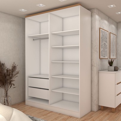 Guarda-Roupa Solteiro Dubai 4 Portas 2 Gavetas com Cômoda 6 Gavetas 100% Mdf Branco/Olmo - Panorama Móveis