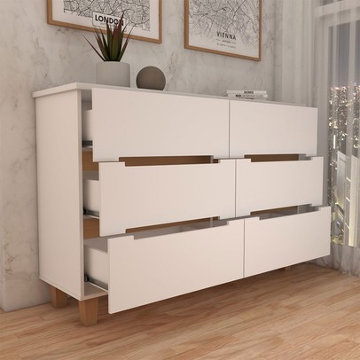 Guarda-Roupa Solteiro Dubai 4 Portas 2 Gavetas com Cômoda 6 Gavetas 100% Mdf Branco/Olmo - Panorama Móveis