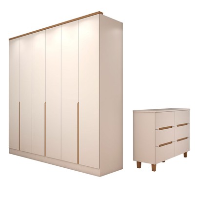 Guarda-Roupa Casal Dubai 6 Portas 4 Gavetas com Cômoda 6 Gavetas 100% Mdf Branco/Olmo - Panorama Móveis