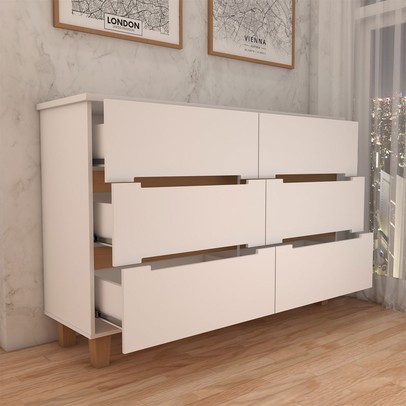 Guarda-Roupa Casal Dubai 6 Portas 4 Gavetas com Cômoda 6 Gavetas 100% Mdf Branco/Olmo - Panorama Móveis