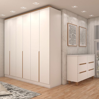 Guarda-Roupa Casal Dubai 6 Portas 4 Gavetas com Cômoda 6 Gavetas 100% Mdf Branco/Olmo - Panorama Móveis