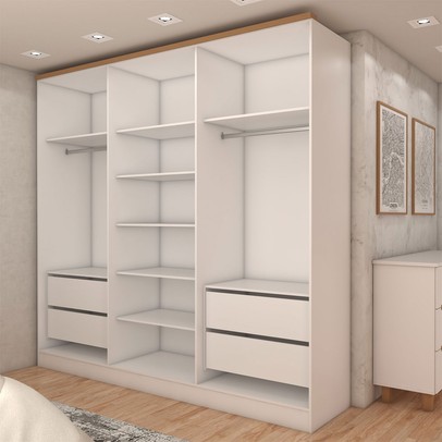 Guarda-Roupa Casal Dubai 6 Portas 4 Gavetas com Cômoda 6 Gavetas 100% Mdf Branco/Olmo - Panorama Móveis