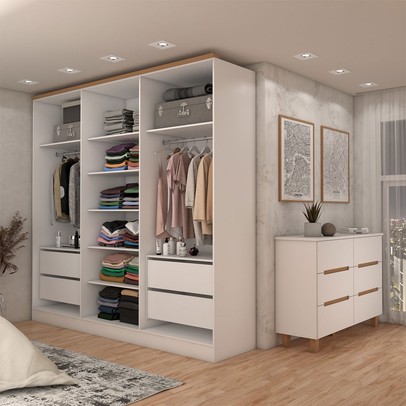 Guarda-Roupa Casal Dubai 6 Portas 4 Gavetas com Cômoda 6 Gavetas 100% Mdf Branco/Olmo - Panorama Móveis