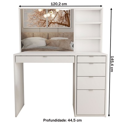 Penteadeira Maria 5 Gavetas 2 Prateleiras Branco - Panorama Móveis