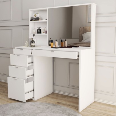 Penteadeira Maria 5 Gavetas 2 Prateleiras Branco - Panorama Móveis