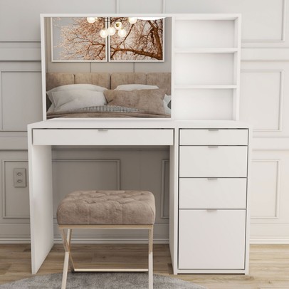 Penteadeira Maria 5 Gavetas 2 Prateleiras Branco - Panorama Móveis