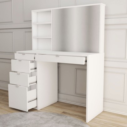 Penteadeira Vitória 5 Gavetas 2 Prateleiras Branco - Panorama Móveis