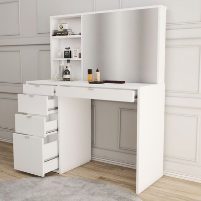 Penteadeira Vitória 5 Gavetas 2 Prateleiras Branco - Panorama Móveis