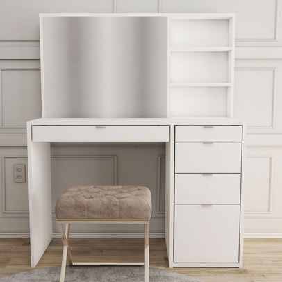 Penteadeira Vitória 5 Gavetas 2 Prateleiras Branco - Panorama Móveis